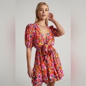 Showpo Bold Floral Mini Dress - Red, Pink, Orange